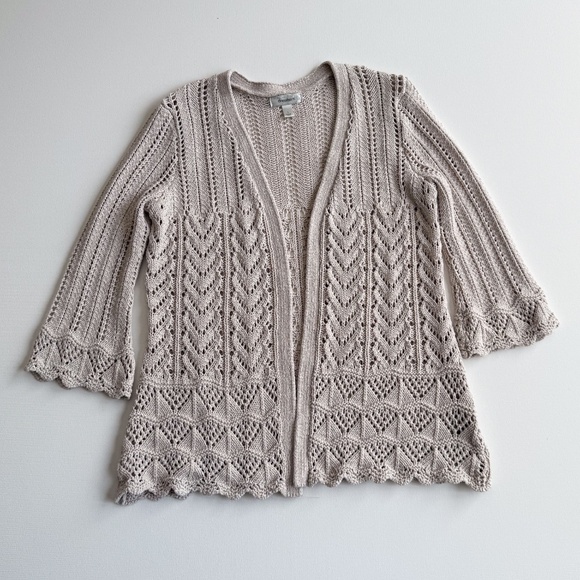 Beautiful Boho Ivory Open Weave Cable Knit Cardigan Large Sweater Cottage Core - Picture 9 of 11